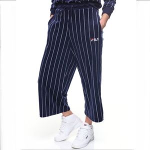 FILA IONA VELOUR PINSTRIPED CULOTTES JOGGERS SZ M
